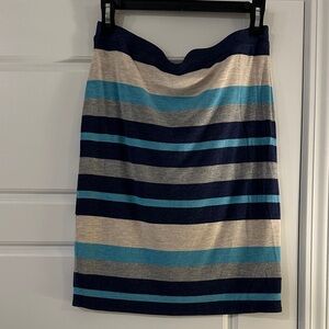 Max Studio Navy, Teal & Light Gray Striped Knit Pencil Skirt